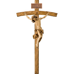 Cristo Barroco en cruz arqueada con Titulus Crucis en hebreo - latín - griego